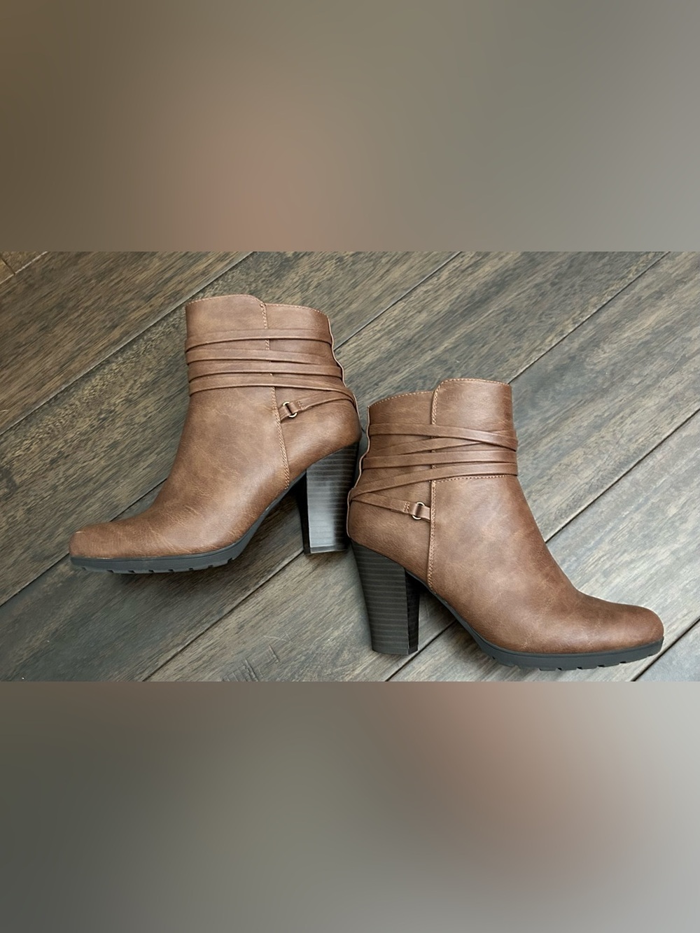 Rialto Spade Brown Ankle Booties Size 7M Block Heel Side Zip Booties - Picture 5 of 7